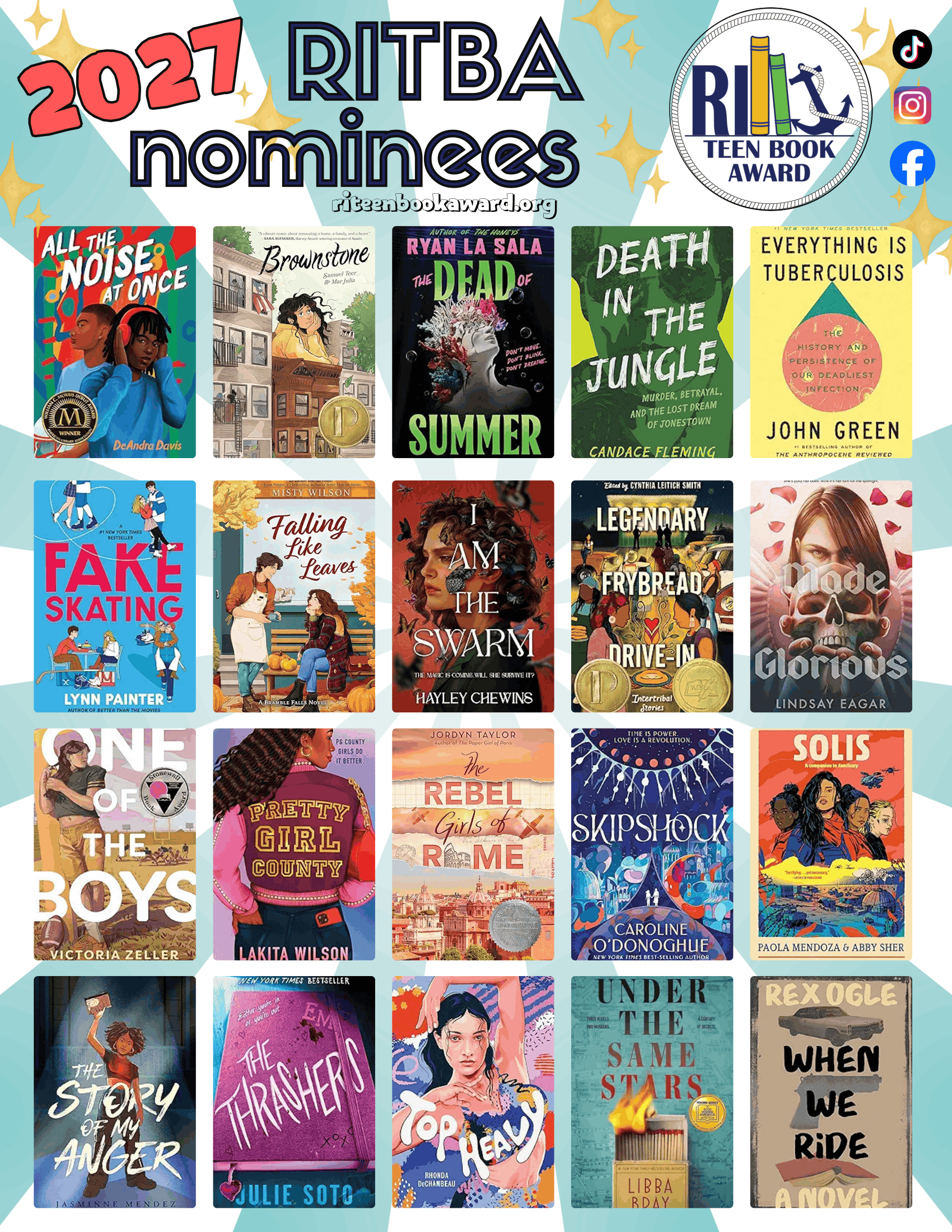 Poster of the nominees of the 2027 teen book awards