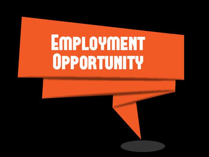 Orange speech bubble with "employment opportunity" on black background